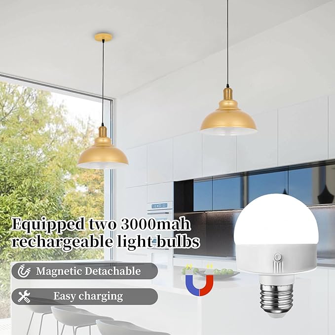 Battery Operated Pendant Lights 2 Pack,Rechargeable Pendant Light with Remote,Gold Pendant Light Fixtures for Kitchen Island,Modern Industrial Hanging Lights for Dining Room Hallway Entryway