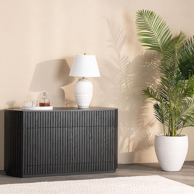 Transformer Table Round Sideboard Buffet Cabinet, Black | Hidden Drawers, Wood Storage Cabinet, Solid Wood, Integrated Table Panel Storage