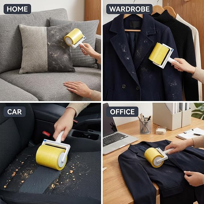 Extra Sticky Lint Roller for Pet Hair, 6cm & 10cm Wide, Tearable Reverse Roll, Reusable Handle, Strong Adhesive Roller for Clothes, Sofa, Carpet, Furniture, Dog & Cat Hair Remover(10cm)