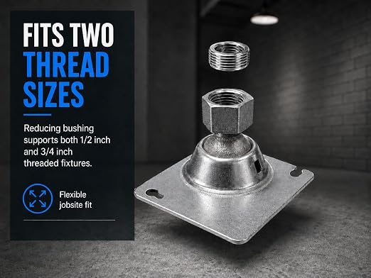 25 Pack Square Swivel Fixture Hanger Cover for Use with Square Electrical Boxes - Fits 1/2" and 3/4" Threaded Nipple and Conduit - Malleable Iron Swivel Hub with Steel Cover and Reducing Bushing