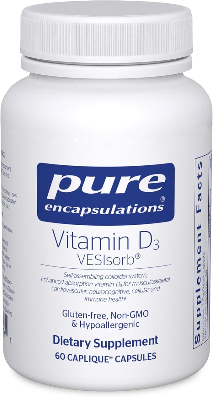 Pure Encapsulations Vitamine D3 VESIsorb | Complément pour soutenir les os, le cœur, le côlon, la santé mammaire et une meilleure absorption de la vitamine D* | 60 capsules Caplique