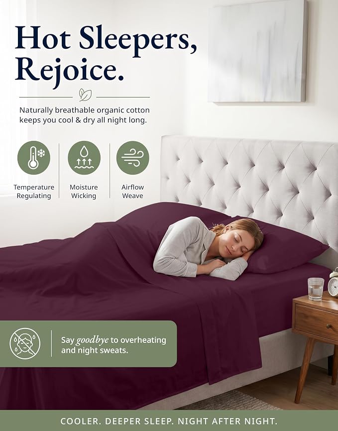LANE LINEN Twin XL Fitted Sheet Set (No Flat Sheet) - 100% Organic Cotton Soft & Breathable Percale Weave Fitted Sheet Set For Extra Comfort - GOTS Certified - 15'' Deep Pocket - Windsor Wine