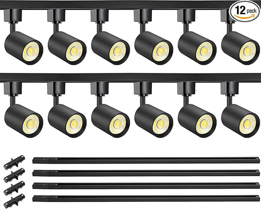 VANoopee 12-Light LED Track Lighting Kit with 13FT H Type Track Lighting Rail, Dimmable LED Track Light Heads Modern Kitchen Track Lighting Fixtures Ceiling Spot Light 3000K 24° CRI90+ 10W 800lm Black