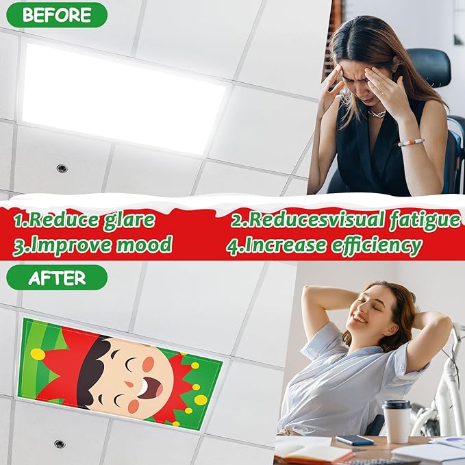 8 Pcs Fluorescent Light Covers with 80 Magnets Decorative for Classroom Ceiling Lights 4 x 2 Feet Magnetic Light Cover Filter Easy Install for Office Hospital Home Ceiling Supplies (Christmas role)