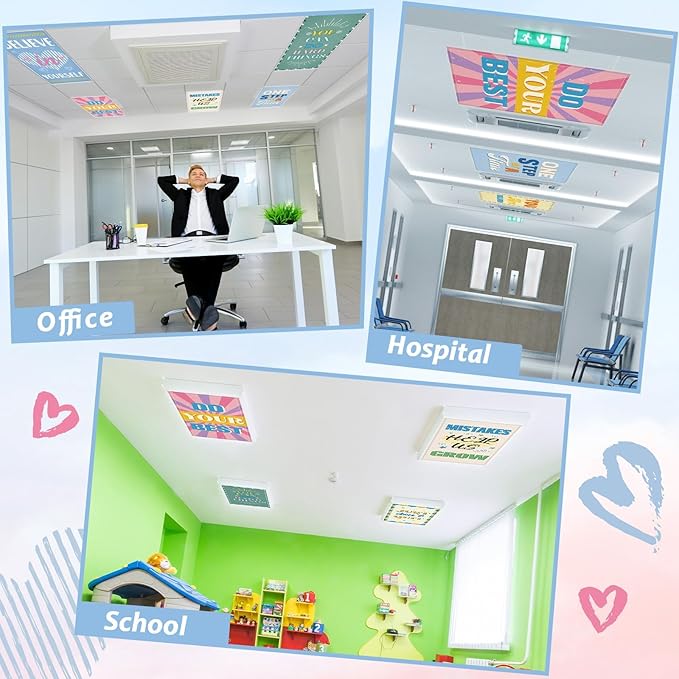 8 Pcs Fluorescent Light Covers with 80 Magnets Decorative for Classroom Ceiling Lights 4x2 Feet Magnetic Light Cover Filter Easy Install for Office Hospitals Drop Home Ceiling Supplies (Inspirational)
