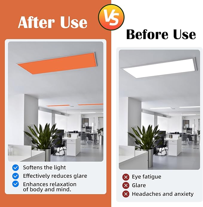 ANGSYLTH 8 Pcs Fluorescent Light Covers - 4 x 2 Feet Covers for Ceiling Lights, 8 x 10 Magnetic Light Filters for Classroom, Office, Hospitals (Amber)