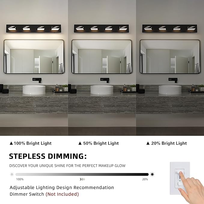Joosenhouse Modern LED Vanity Light for Bathroom, 5CCT Dimmable Vanity Lights, 4-Light Makeup Light Fixture, 29.92-Inch, 32W Black