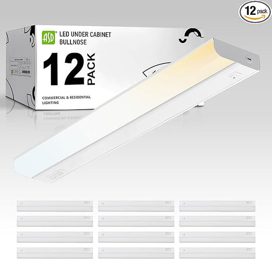 ASD LED Under Cabinet Lighting Hardwired, 24 Inch 12W 2700K-5000K Selectable, 1051LM, CRI90+, Direct Wire Linkable Under Counter Lights for Kitchen, Dimmable Under Cabinet Lights, White, UL, 12 Pack