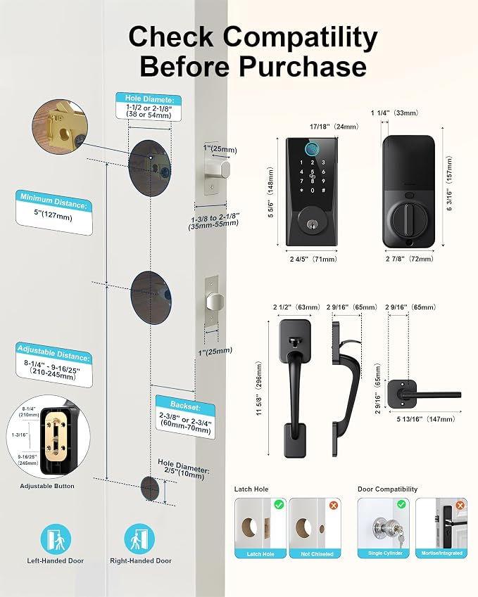 WiFi Smart Lock for Front Door, Built-in WiFi Deadbolt with Fingerprint & Keypad, Remote Unlock, Temporary Guest Codes, Auto Lock, Alexa Compatible, No Hub Required