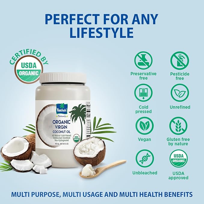 "Parachute Naturalz Huile de noix de coco vierge biologique | Huile de cuisson, huile capillaire, huile corporelle et oil pulling | Pressée à froid | Non blanchie | Non raffinée | Non hydrogénée | Huile TCM | Certifié USDA | 1,45 L | Pot en plastique"