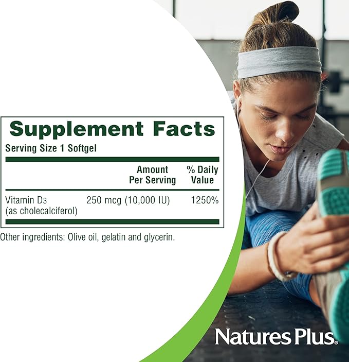 NaturesPlus Vitamin D3 10,000 IU - 60 Softgels - Supports Immune & Bone Health - Gluten Free - 60 Servings