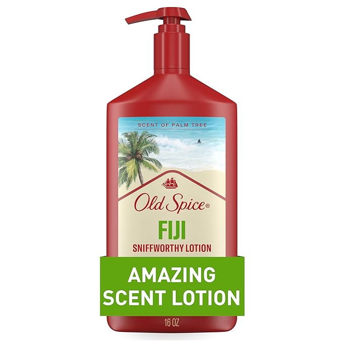 Lotion mains, visage et corps Old Spice pour hommes, hydratation légère 24/7 avec un parfum incroyable, absorption instantanée, pour tous les types de peau, parfum Fiji avec palmier, 473 ml