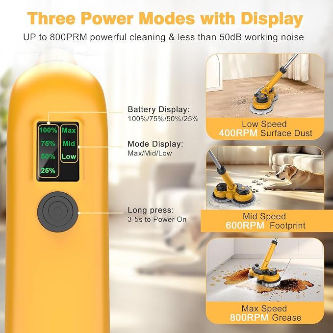Cordless Electric Mop for Dewalt 20V Battery (NO Battery), 2 in 1 Spin Mop & Electric Floor Scrubber Machine with LED Light & Water Spray, 800 RPM Rotating Electric Mops for Floor