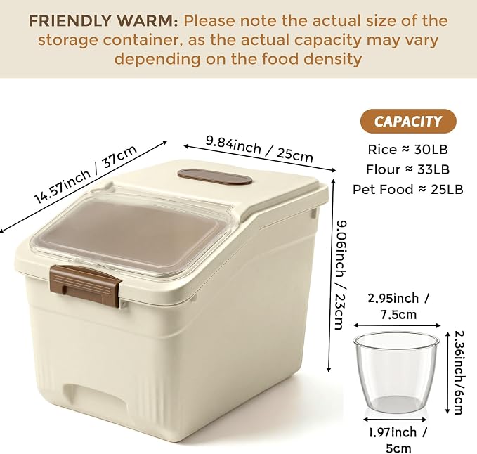 Blushtier 4 Pack Large Rice Storage Containers 30 Lbs Airtight Flour Container with Seal Locking Lid and Measuring Cup Kitchen Dry Food Storage Bins for Cereal Sugar Beans(Butter Yellow)