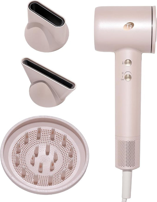 T3 LuxeDry Ionic Hair Dryer Set, Blow Dryer with Diffuser for Curly, Wavy & All Hair Types, Drying & Styling Concentrators, 3 Heat & 2 Speed Settings, Cool Shot, Frizz-Free Shine