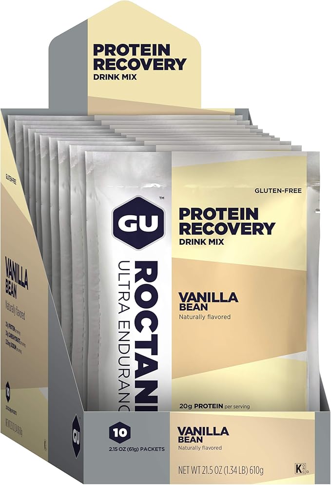 GU Energy Roctane Ultra Endurance Protein Recovery Drink Mix, Gluten-Free and Kosher Dairy, Recovery Support After Any Workout, 10 Packets, Vanilla Bean