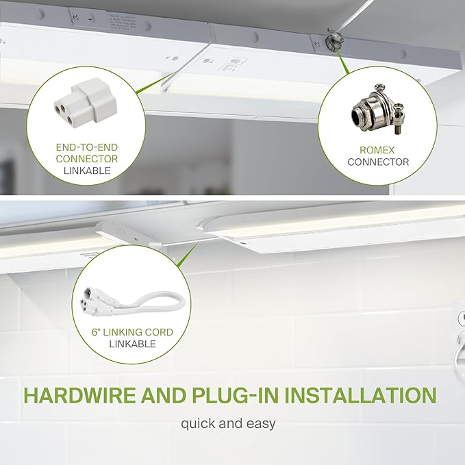 ASD Swivel LED Under Cabinet Lighting Plug in or Hardwired 40 Inch, Dimmable Under Cabinet Lights with High/Low/Off Switch, 3CCT 2700K-4000K, Linkable Under Counter Lights for Kitchen, White, ETL
