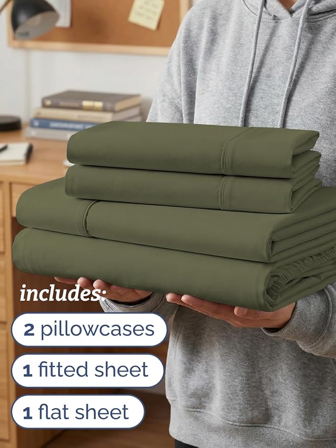 Twin XL 4 Piece Sheet Set - Comfy Breathable & Cooling - Ultra Soft Hotel Luxury Bedding Set w/ 8-16 Inch Deep Pockets - 1 Flat & 1 Fitted Sheet & 2 Pillowcases - Wrinkle Free & Easy Care - Sage Green