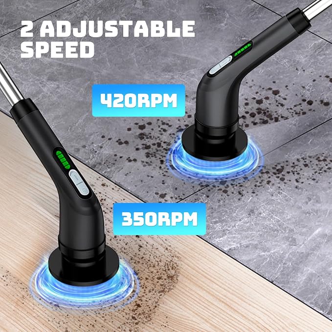 Highyes Electric Spin Scrubber, Powerful 2-Speed Cleaning Brush, | IPX7 Waterproof with 7 Reusable Brush Heads & Extendable Handle, for Bathroom Toilet Shower Kitchen Wall Tile Floor Grout