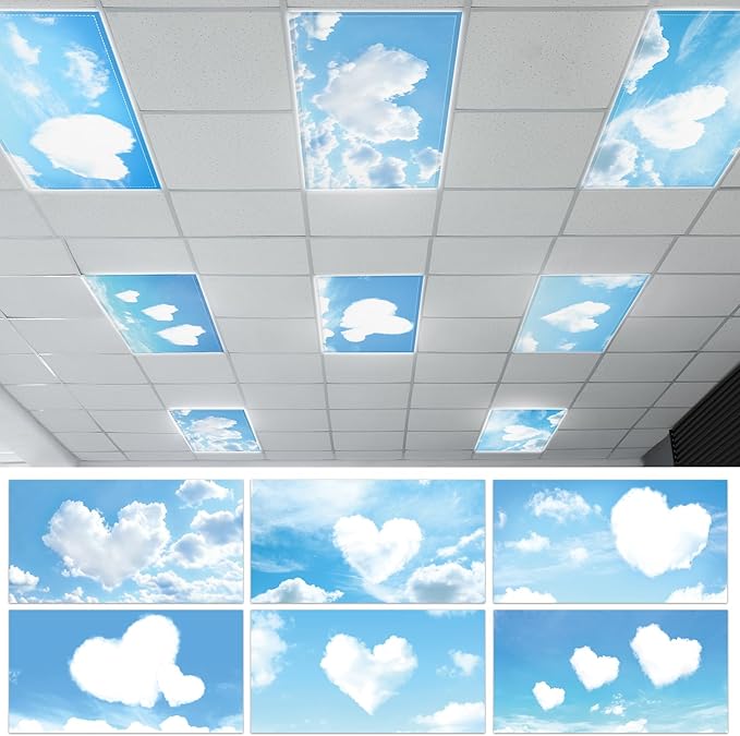 12 Pcs Fluorescent Light Covers with 120 Magnets Decorative for Classroom Ceiling Light 4 x 2 Feet Magnetic Lights Covers Filter Easy Install for Office Hospitals & Home Drop Ceiling Supplies (LOVE)