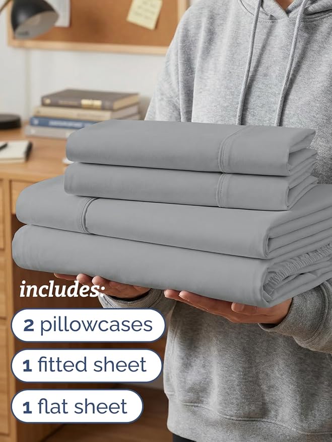 Twin XL 4 Piece Sheet Set - Comfy Breathable & Cooling - Ultra Soft Hotel Luxury Bedding Set w/ 8-16 Inch Deep Pockets - 1 Flat & 1 Fitted Sheet & 2 Pillowcases - Wrinkle Free & Easy Care - Steel Blue