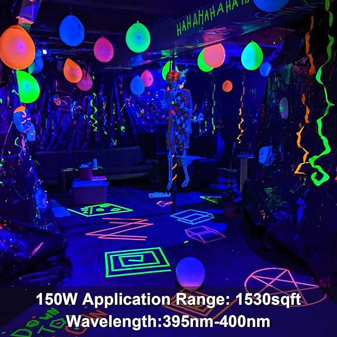 4 Pack 150W LED Blacklight, UV Black Lights for Glow Party, IP65 Waterproof Outdoor UV Floodlight for Black Light Party,Body Painting,Fluorescent Painting,Birthday Parties,Halloween
