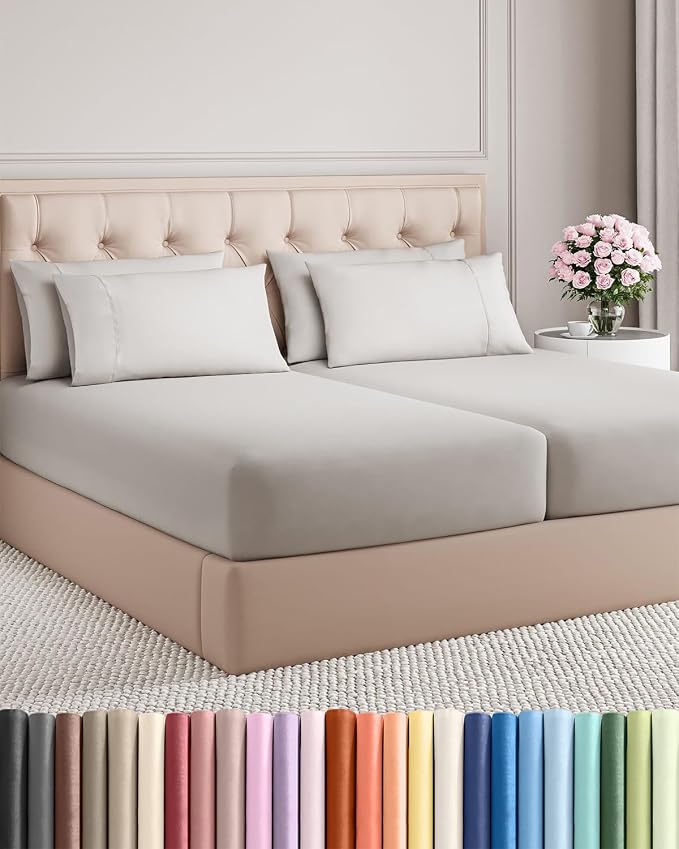 Split King 7 Piece Sheet Set - Comfy Breathable & Cooling - Soft Hotel Luxury Bedding Set with 8-16 Inch Deep Pockets - 1 Flat & 2 Fitted Sheet & 4 Pillowcases - Wrinkle Free & Easy Care - French Grey
