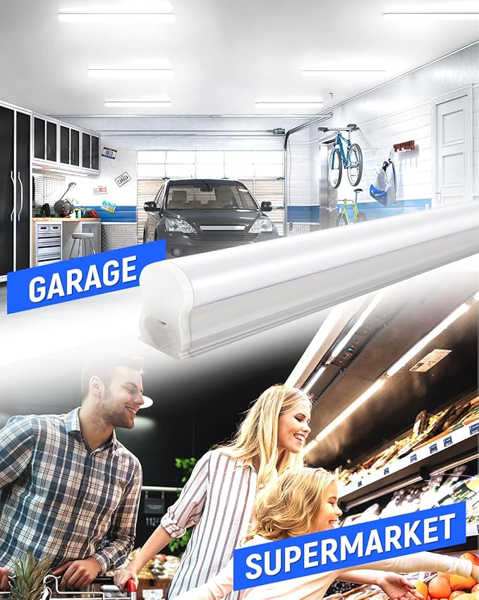 (8 Pack) Upgraded 4FT T5 LED Integrated Fixture, 6500K,20W,2300LM(Super Bright White) Linkable LED Shop Light,Garage Ceiling and Cabinet Light,Strip Light,Corded Electric with ON/Off Switch