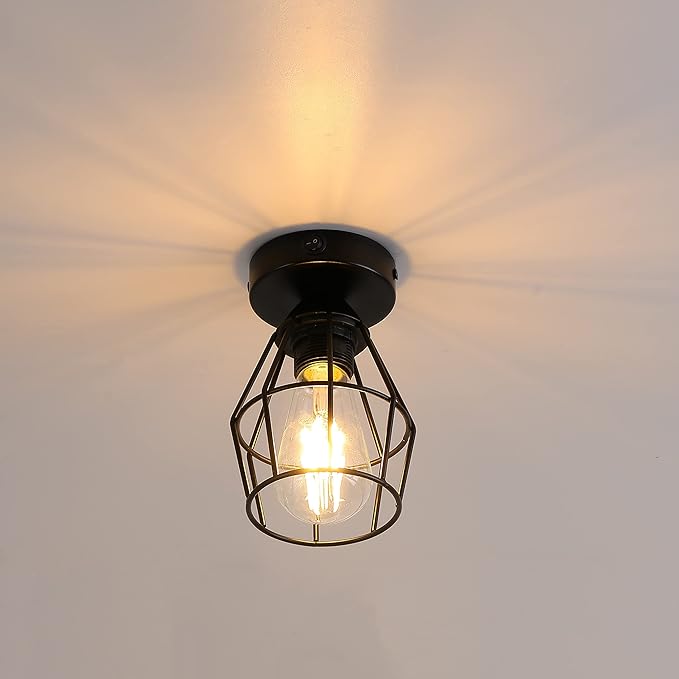 RV Vintage Ceiling Light (Bulb Included), 12V Metallic Interior Light Fixture with On&Off Switch, Semi-Flush Mount Ceiling Fixture with Metal Shade for Camper Trailer