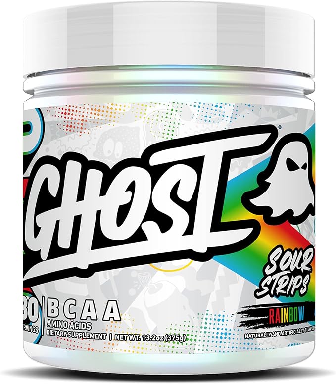 GHOST BCAA Powder Amino Acids Supplement, Sour Strips - 30 Servings - Sugar-Free Intra, Post & Pre Workout Amino Powder & Recovery Drink, 7G BCAA