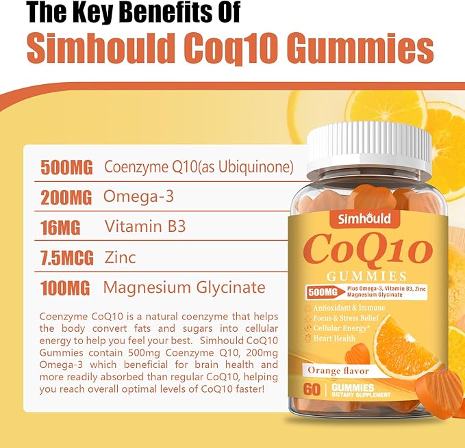 3 Packs CoQ10 500MG Gummies - Plus Omega-3, Magnesium, Vitamin B3 & Zinc - 3X Better Absorption Coenzyme Q10 Supplements for Heart Health, Cellular Energy & Antioxidant, Non-GMO 180 Counts