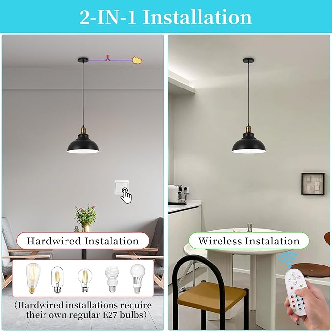 Battery Operated Pendant Lights,Rechargeable Pendant Light with Remote,Black Gold Pendant Light Fixtures for Kitchen Island,Modern Industrial Hanging Lights for Dining Room Hallway Entryway(2 Pack)
