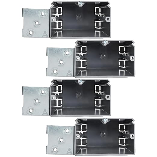 (4 Pack) Adjustable 1-Gang Horizontal Electrical Box for New Construction – Heavy-Duty Grey PVC Switch & Outlet Box with Metal Bracket, ETL Listed Junction Box for Switches, Outlets & Wiring Projects