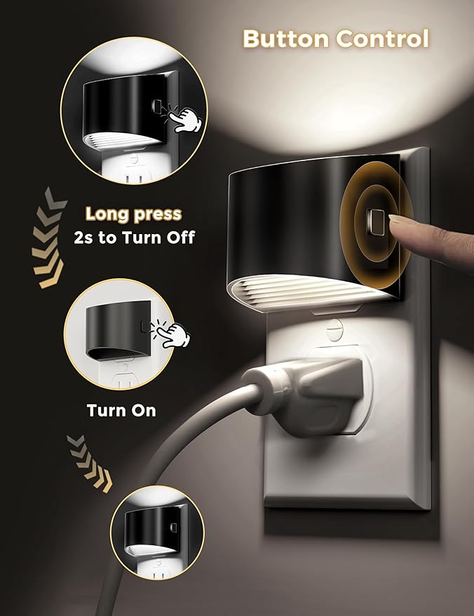 L LOHAS LED Night Lights Plug into Wall 2 Pack, Nightlight with Dusk to Dawn Sensor,3 Level Brightness Adjustable, 5000K Daylight White