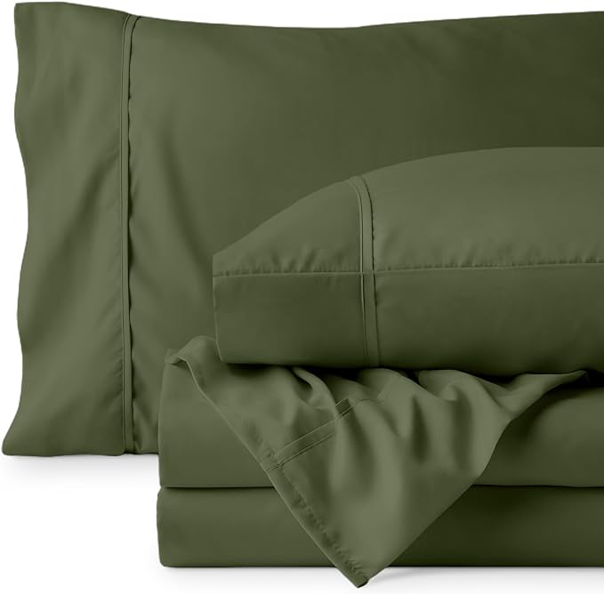 Bare Home Short Queen Sheet Set - 1800 Ultra-Soft Microfiber Bed Sheets - Double Brushed - Deep Pockets - Easy Fit - 4 Piece Set - Bedding Sheets & Pillowcases (Short Queen, Cypress)