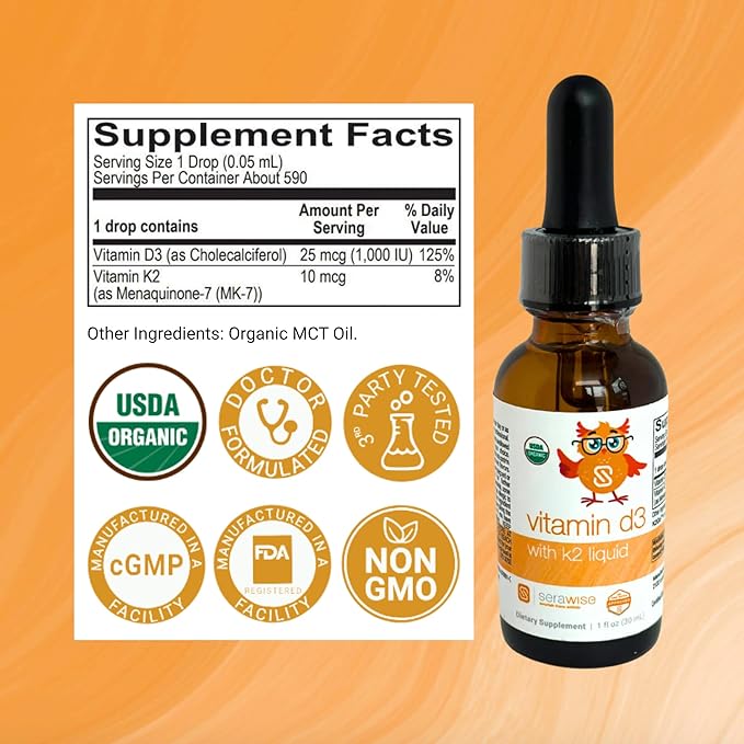 Vitamine D3 liquide bio avec K2 par le Dr Ana Maria Temple | Favorise la solidité des os et la santé immunitaire | Certifié biologique USDA | Base d'huile d'olive pour une meilleure absorption | 30 ml