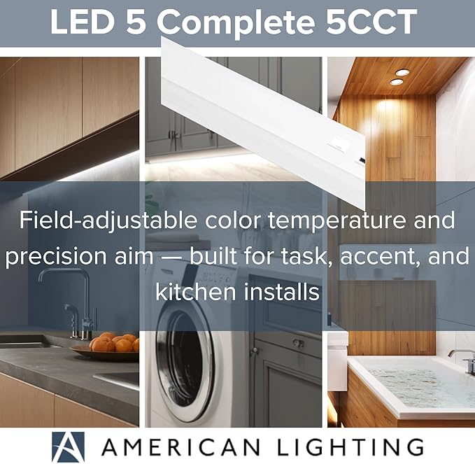 American Lighting LED Courant Plus Undercabinet Light 24 Inch 5CCT 90+ CRI 1200 Lumens with USB-A USB-C and 20A Receptacles White Finish Title 24 Compliant