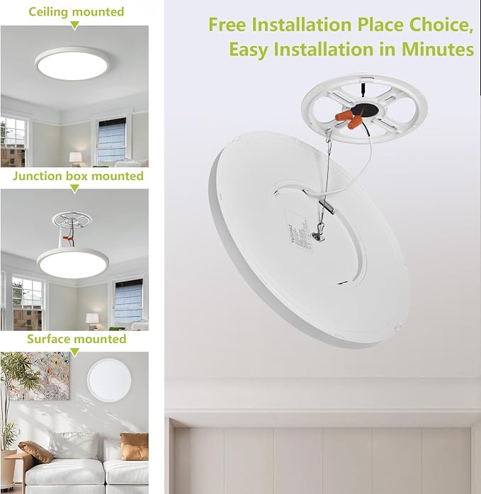 23.7 Inch Large LED Flush Mount Ceiling Light Fixtures- Dimmable & 3 CCT Modes(3000/4000/6000K), 50W 5000LM, Ultra-Thin Low Profile Ceiling Light for Living Room, Kitchen, Office, White