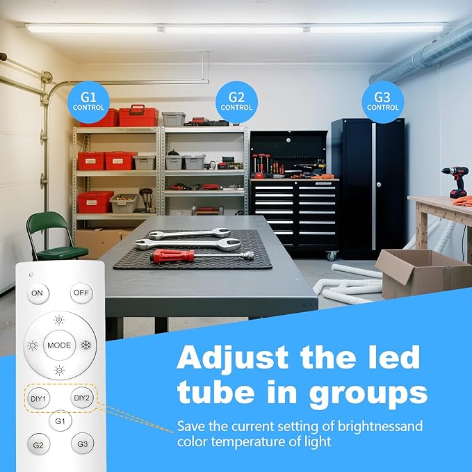 JESLED T8 Dimmable LED Tube Lights with Remote, Type B, 3200LM, 24W, 6 Colors 3000K | 3500K | 4000K | 5000K | 6000K | 6500K, 4 Foot Fluorescent Bulbs Replacement, Ballast Bypass, Dual-Ended, 4-Pack