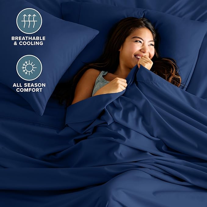 Bare Home Split California King Sheet Set - 1800 Ultra-Soft Microfiber Bed Sheets - Double Brushed - Deep Pockets - Easy Fit - 5 Piece Set - Bed Sheets (Split Cal King, Dark Blue)