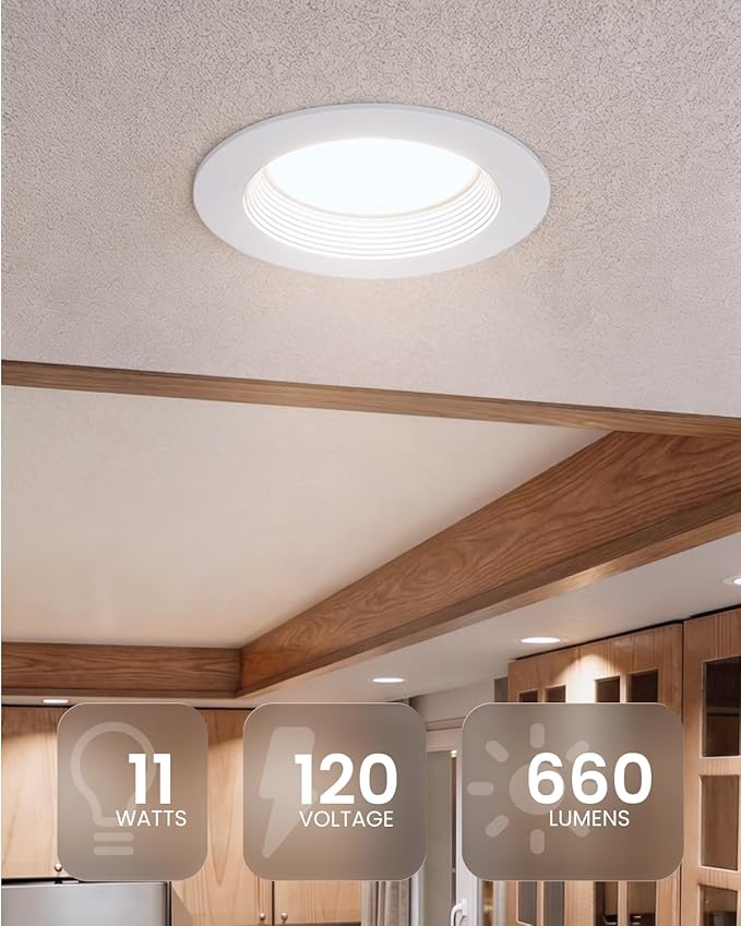 Sunco 6 Pack 4 Inch LED Recessed Lights, 11W 660LM Retrofit Downlight, 5CCT 2700K-5000K, Indoor Dimmable, Baffle Trim, Damp Rated Ceiling Lighting for Kitchen, Bathroom, Bedroom, Energy Star, UL