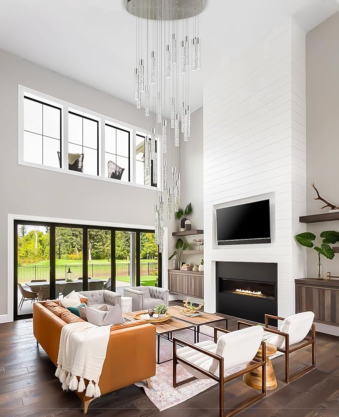 Pendant Lights Kitchen Island, 3000K-6500K Modern Kitchen Island Lights Brushed Nickel, 36-Light Ceiling Lighting Fixtures with Crystal Bubble, Integrated LED Hanging Light for Living Room