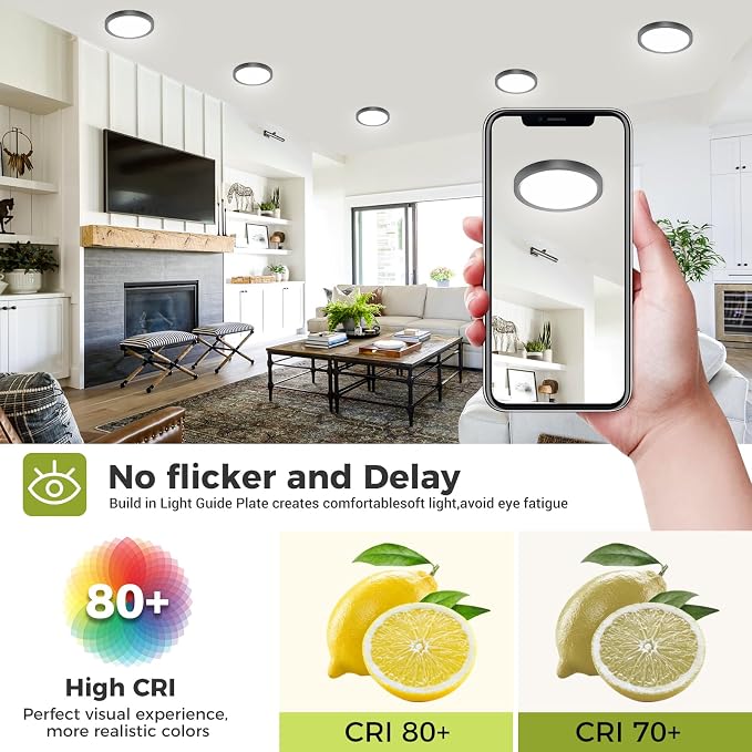 hepside 2PACK Flush Mount LED Ceiling Light Fixture Black, 6.5Inch 12Watt, Dimmable & 3000K-4000K-6500K Ceiling Lamp 1200LM Low Profile Ceiling Light for Kitchen Bedroom Hallway Porch