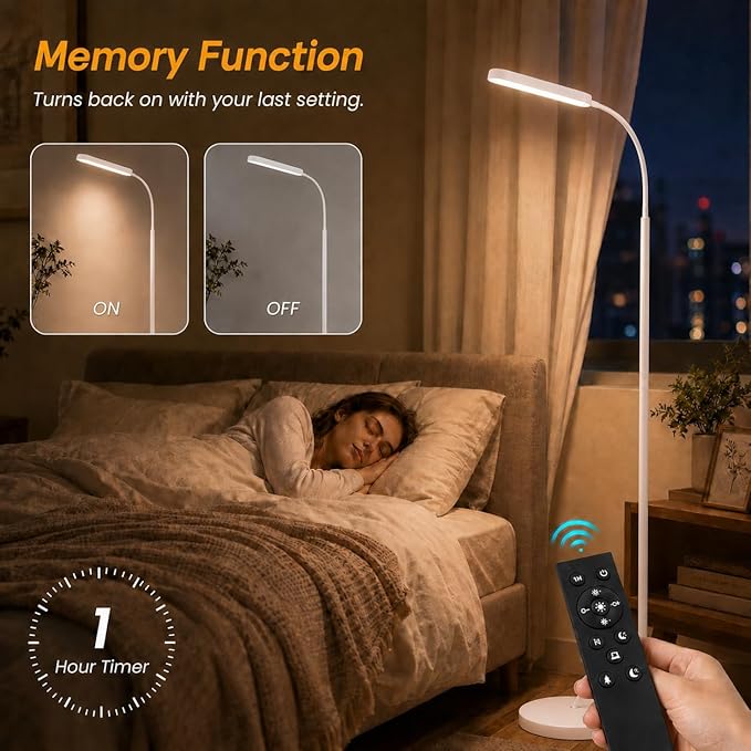 Wio-Mio Floor Lamps, 15w/1000lm Bright LED Floor Lamp with Stepless Adjustable 3000K-6000K Colors and Dimmer, Remote and Touch Control Reading Lamp, Adjustable Floor Lamp for Living Room
