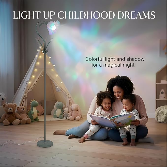 HMVPL Flower Floor Lamp for Living Room, Flower Standing Lamp with Remote Control, Floral Cute Tall Lamp with RGB Bulb, Dimming, Timer, Arc Vintage Floor Lamp for Bedroom Corner Kids Room Reading