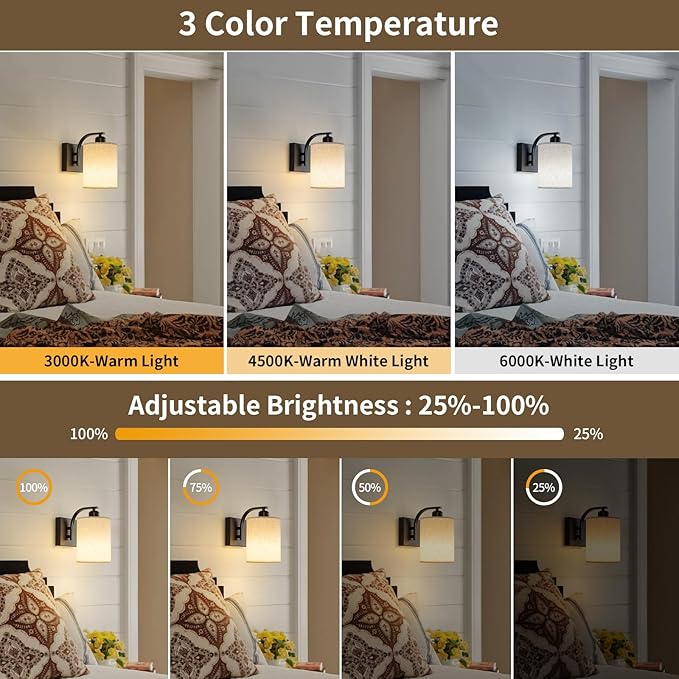 Powfloven Black Rechargeable Wall Sconces Set of 2 with Remote, Wireless Dimmable Battery Operated LED Wall Lights, Cordless Wall Lighting Lamp Fixture for Bedroom Living Room