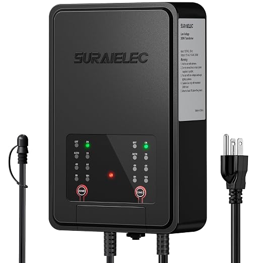 SURAIELEC 200W Low Votage Landscape Transformer with 2 Zones, Photocell Sensor & Timer, 120V to 12V/15V AC Multi Tap, Outdoor Lighting Transformer for Pathway Lights, Hardscape Lights, Spotlights