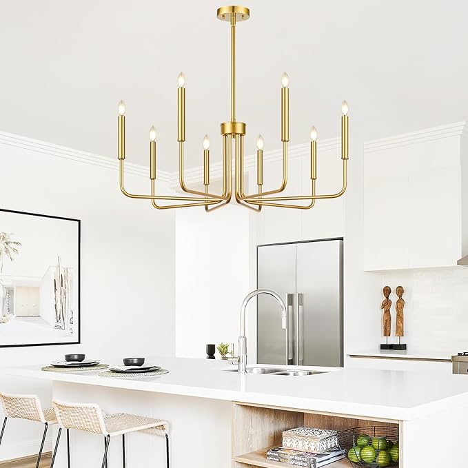 Lynnoland 8-Light Farmhouse Chandelier for Dining Room Lighting Fixtures Hanging, Gold Dining Light Fixtures Industrial Chandelier for Bedroom, Foyer, Hall, Kitchen, Living Room and Entryway