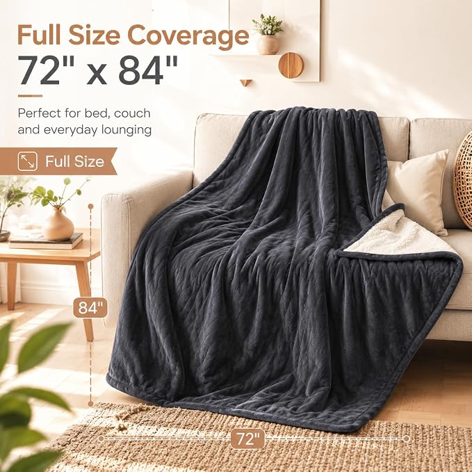 LUXIAN Electric Heated Blanket Full Size 72"x84", Fast Heat & 9 Temp & 1-10H Timer, for Seniors/Adult/Office/Dorm/Pets, on Bed/Couch/Desk/Floor, Get Warm Fast & Washable, Iron Gray