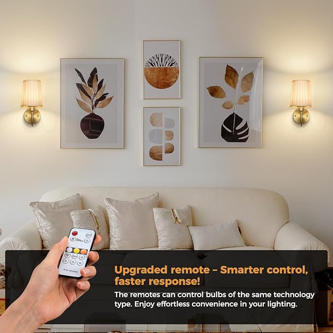 Battery Operated Wall Sconce Set of Two, Wireless Wall Sconces with 10000mAh Dimming Magnetic Bulb, Rechargeable Wall Sconce with Pleated Fabric for Bedroom Living Room Gallery Hallway, Gold